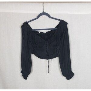 Off Shoulder Black Satin Corset Top‎ S Whimsigoth Witchy RenFaire Vamp Milkmaid